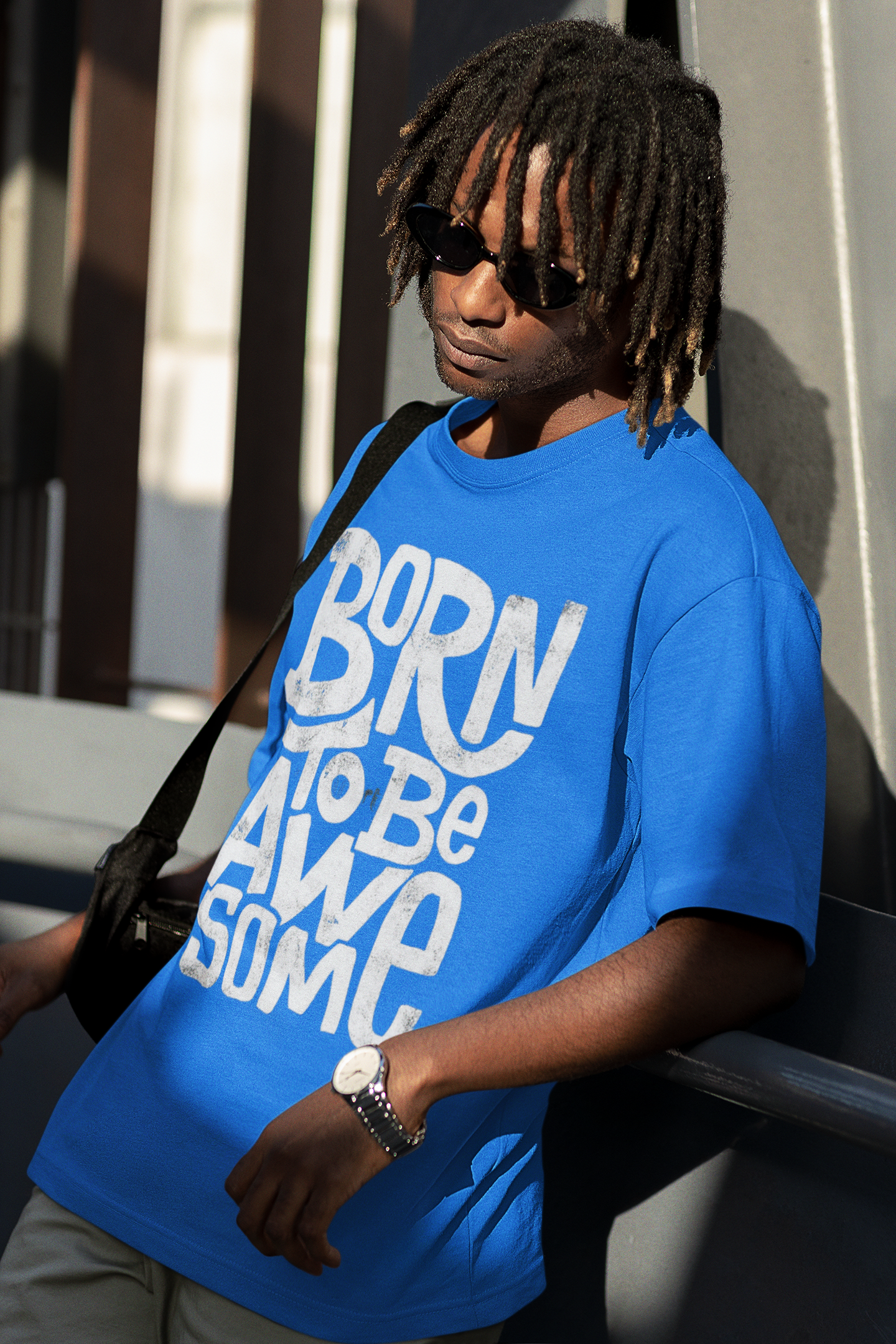 Born To be awesome Blue Tee