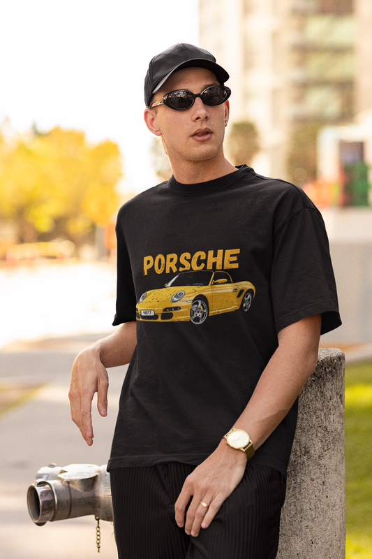 yellow Porsche Black Tee
